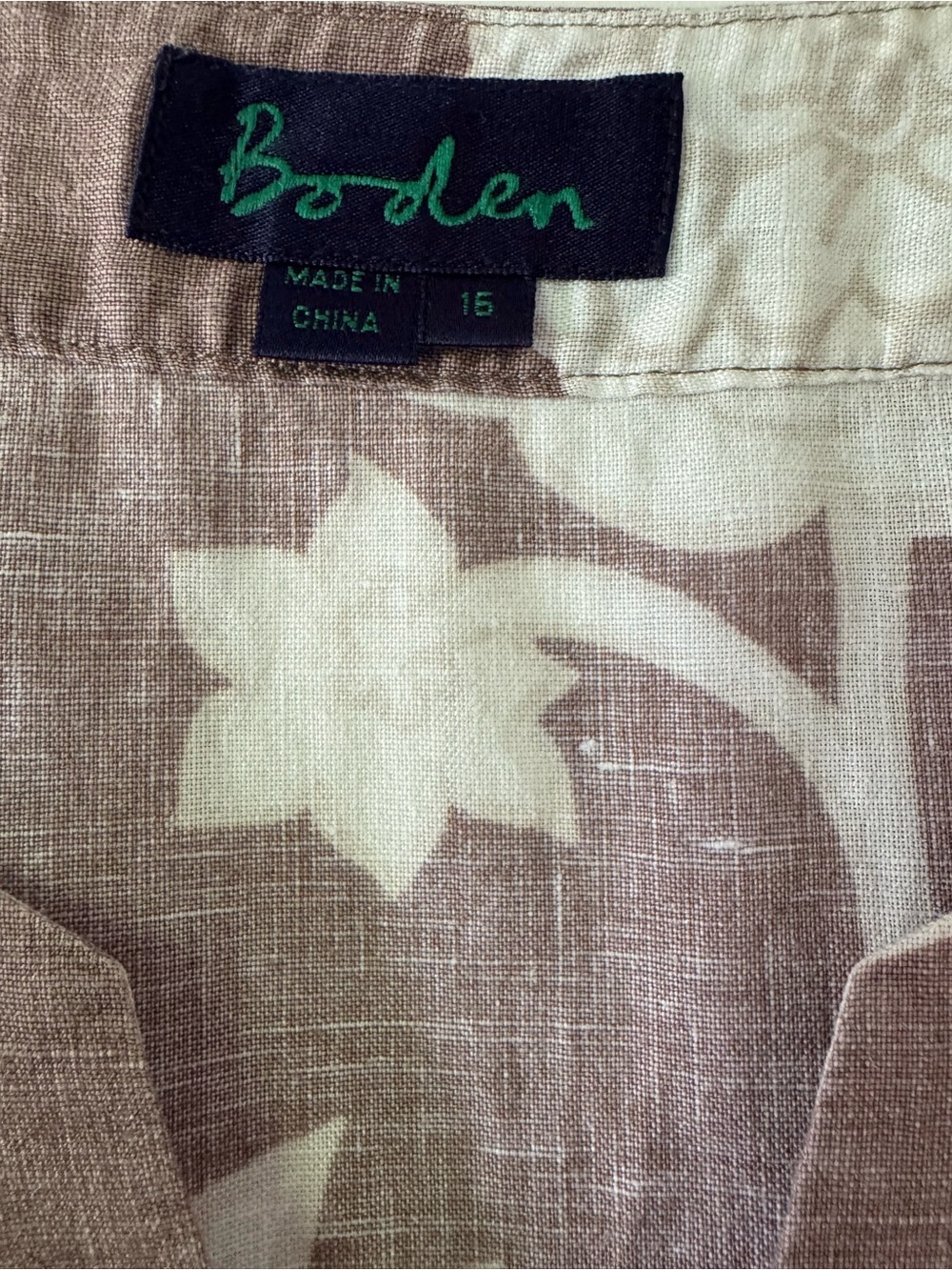 Boden Brown Linen Floral Tunic Dress with White Print - Picture 2 of 7
